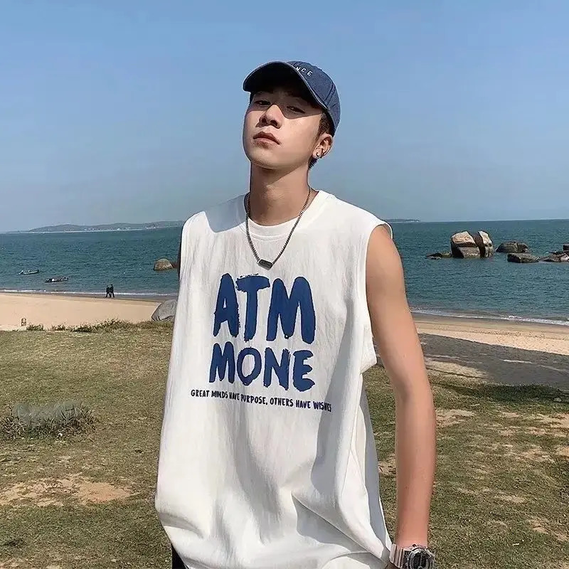 Loose large size vest mens Hong Kong style summer casual sleeveless T-shirt mens versatile breathable sports pullover 250219