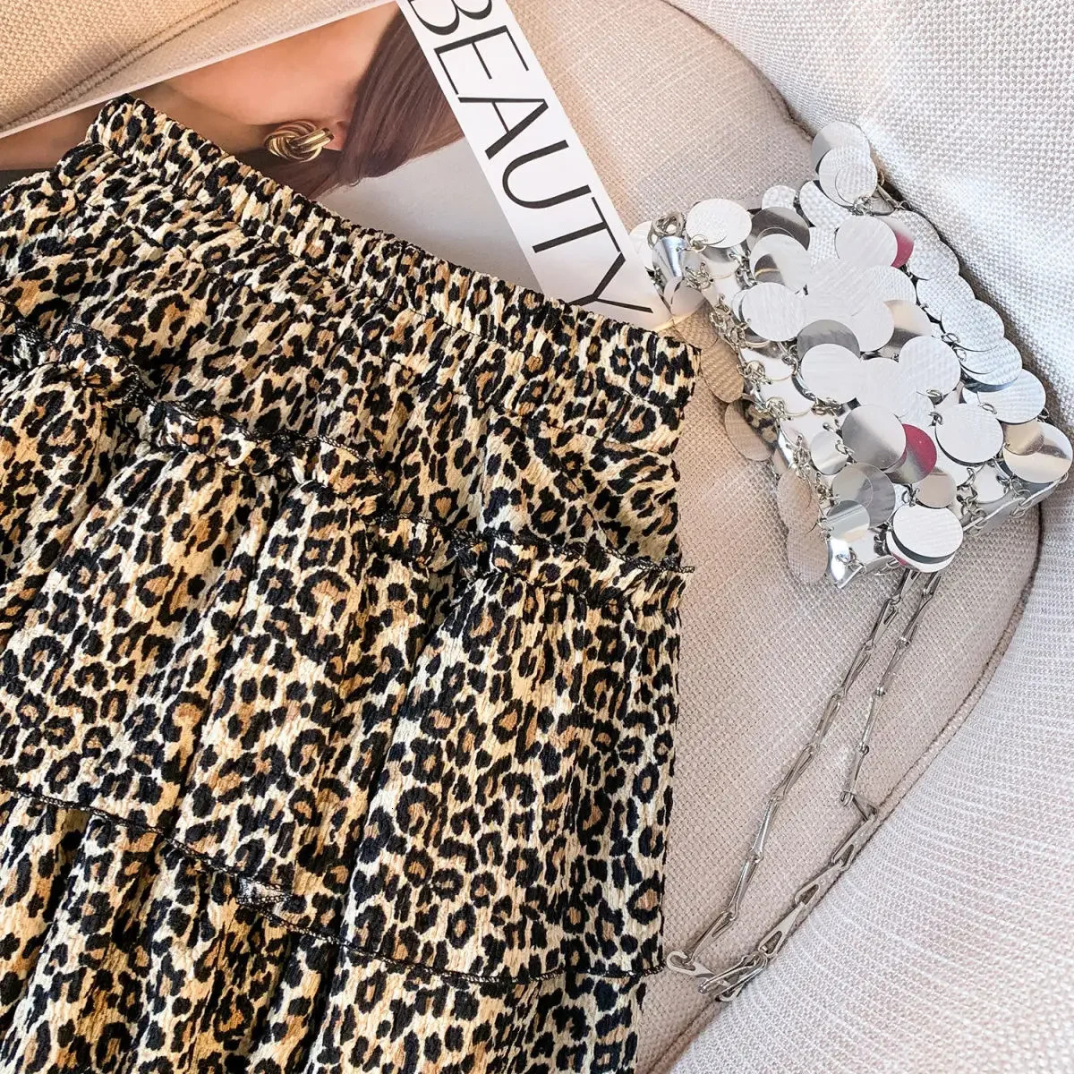 Chiffon Leopard Mini Skirts Women Y2k Retro Summer Elastic Waist Stylish Streetwear Korean Style Temperament Cake Faldas Tender 250219