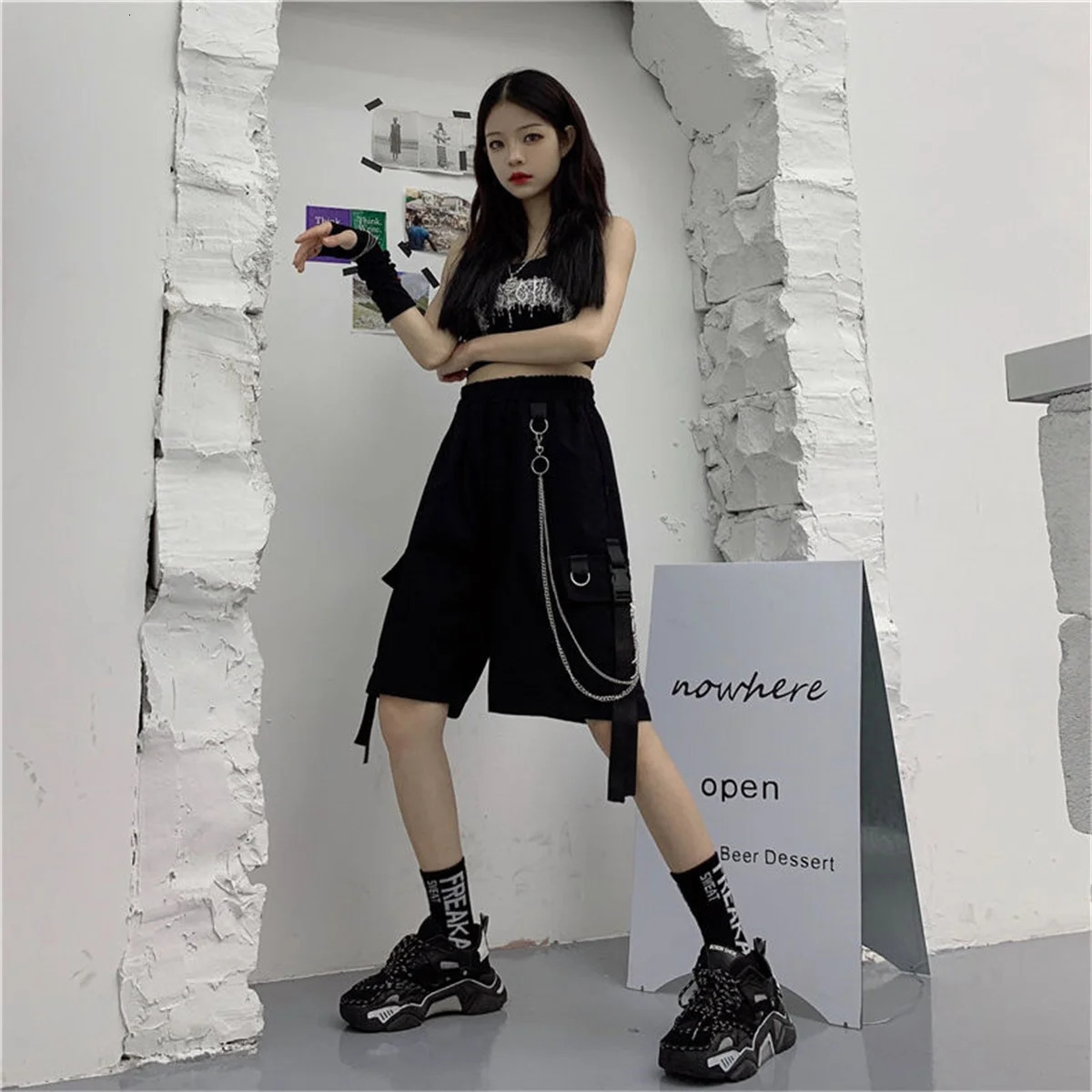 Loose cargo shorts for women large pocket Harajuku Japanese shorts for girls couple Korean Ulzzang Trendy Street summer hip-hop shorts for girls 25021