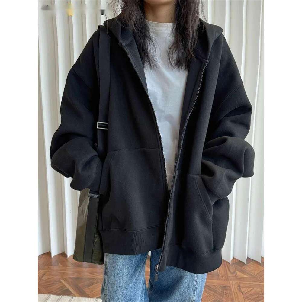 2025 Heavy Weight Spring Street Cool Hoodie Women Three Dimensional Straightening Pure Cotton Coat Black/Gray White