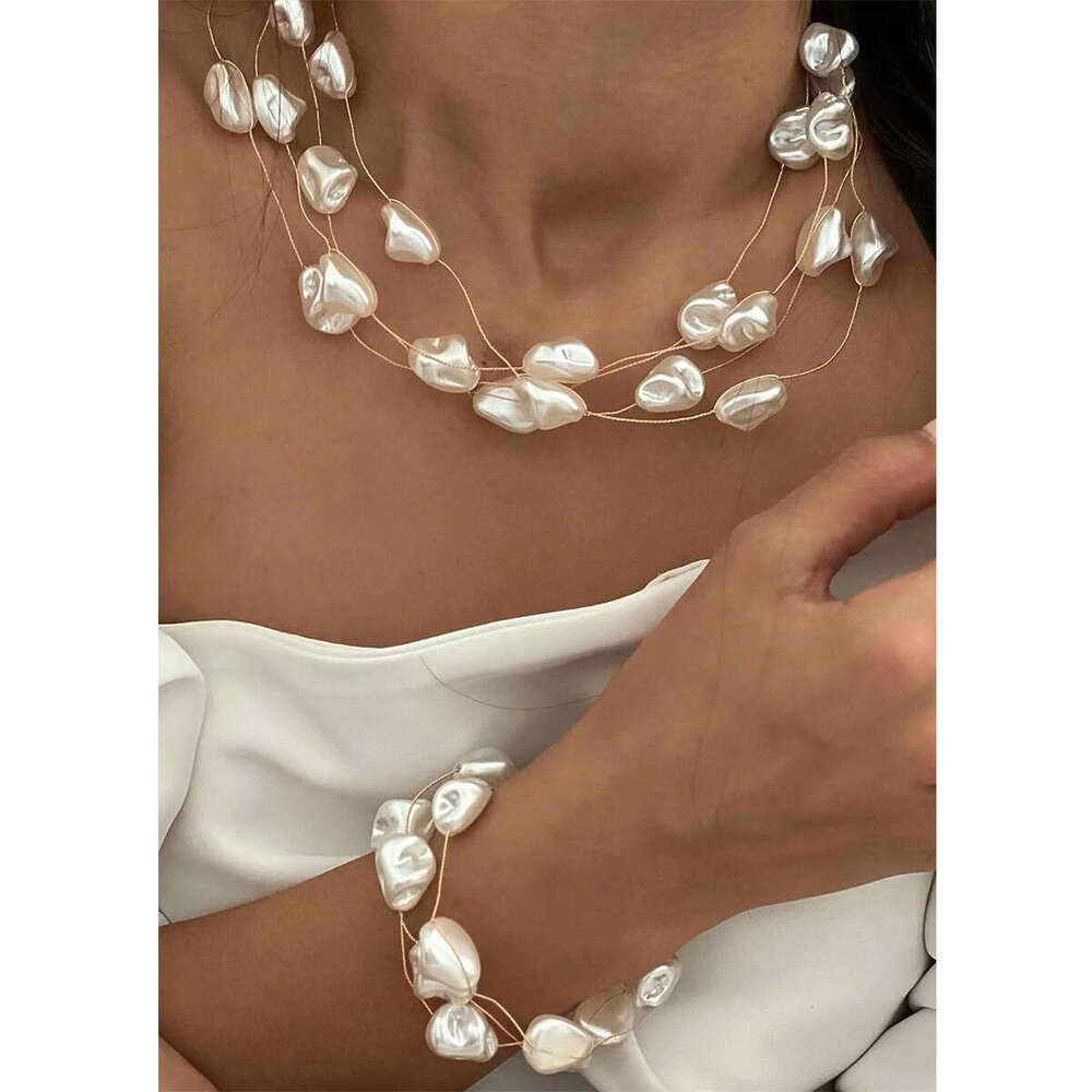 Hot selg accessories, minimalist necklace, niche beaded collarbone chain, Baroque imitation pearl necklace for women