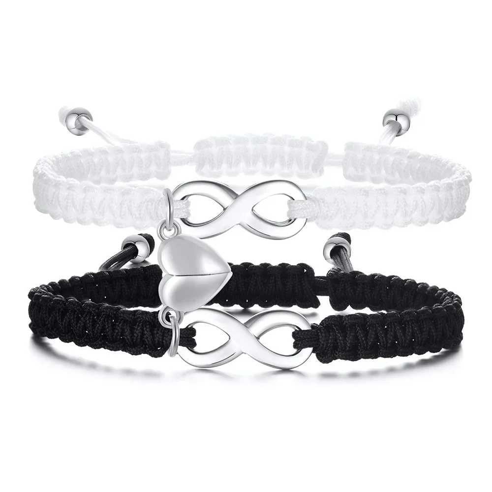 Fashion Magnetic Heart Couple Infinity Bracelets For Women Men Stainl Steel Cross Charm Braided Rope Chain Bangle JewelryXJ250219