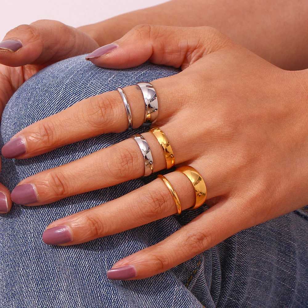 Size 5-10 Waterproof Stainless Steel Ring Gold Plated Silver Color 2mm 4mm 6mm Basics Rings For Men Wen Stackable Rings X250220