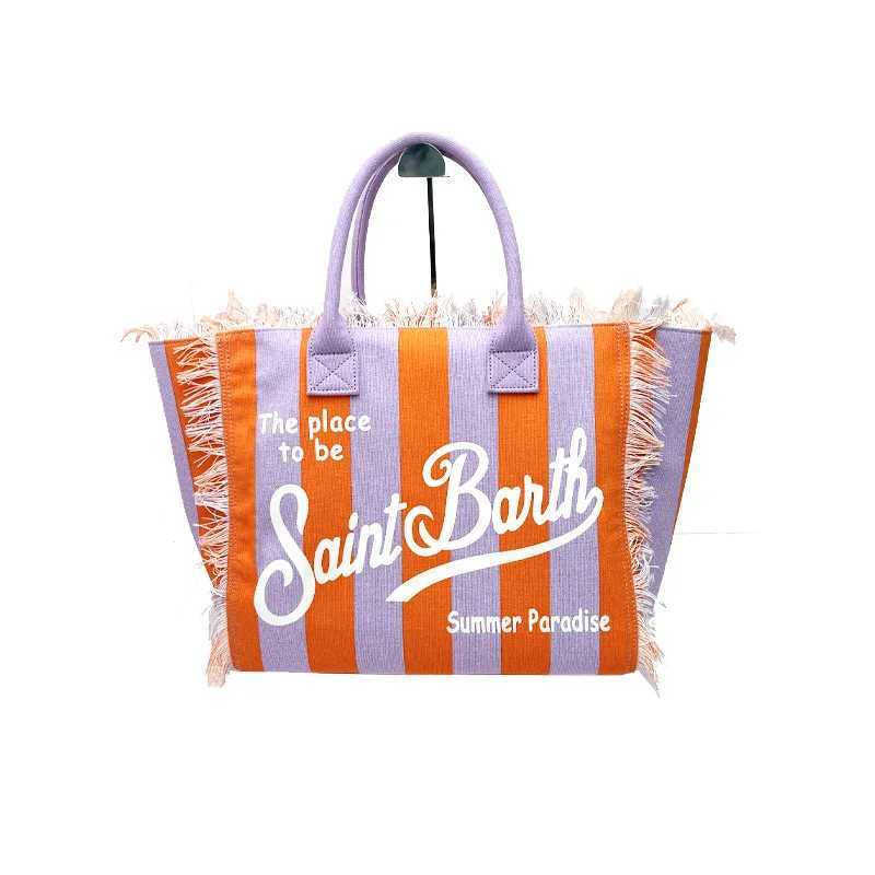 SAINT BARTH2024 New Commuter Practical New womens high-capacity leisure tourism canvas striped handmade tassel handbag tote bag Z250219