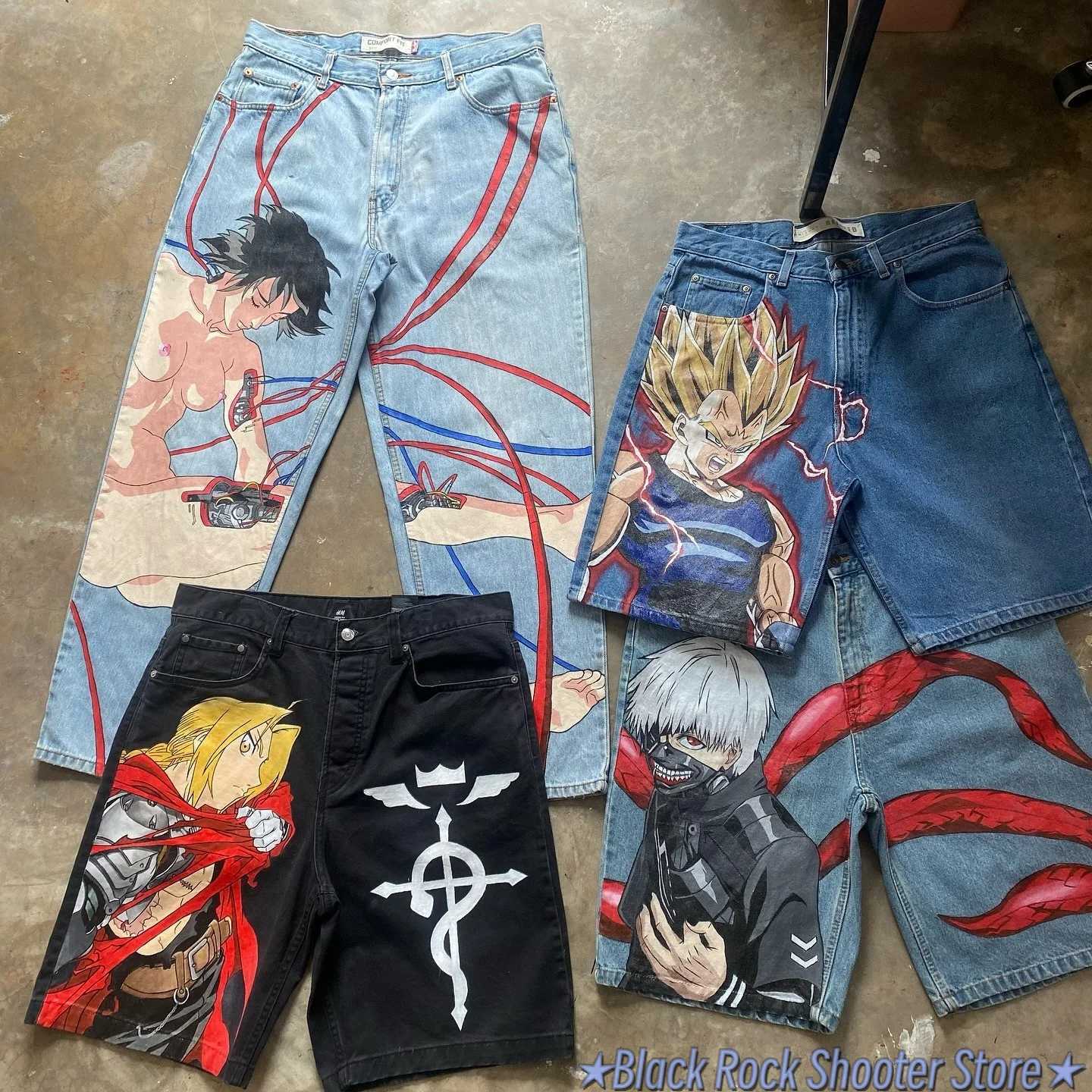 Harajuku Fashion Y2k Bagged Jeans Retro Wide Leg Denim Pants Popular Anime Sports Pants Street Couple Trouser Mens Wear X250220