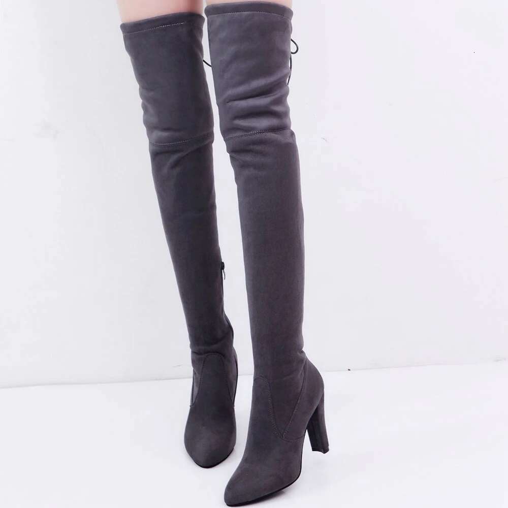 SH Fashion Over The Knee Women Stretch Fabrics High Heel Slip On Shoes Pointed Toe Woman Long Boots Plus Size 34-43 Sb202
