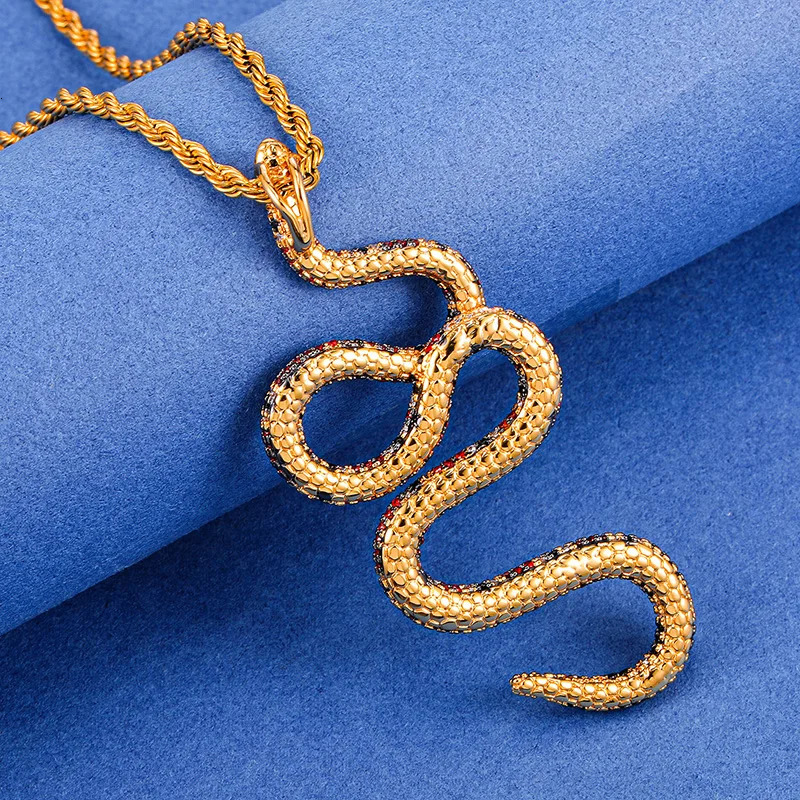 D Z Hip Hop Coral Snake Pendant Bling Cubic Zirconia Iced Out In White Gold Color Necklaces Pendants For Men Jewelry With 250220