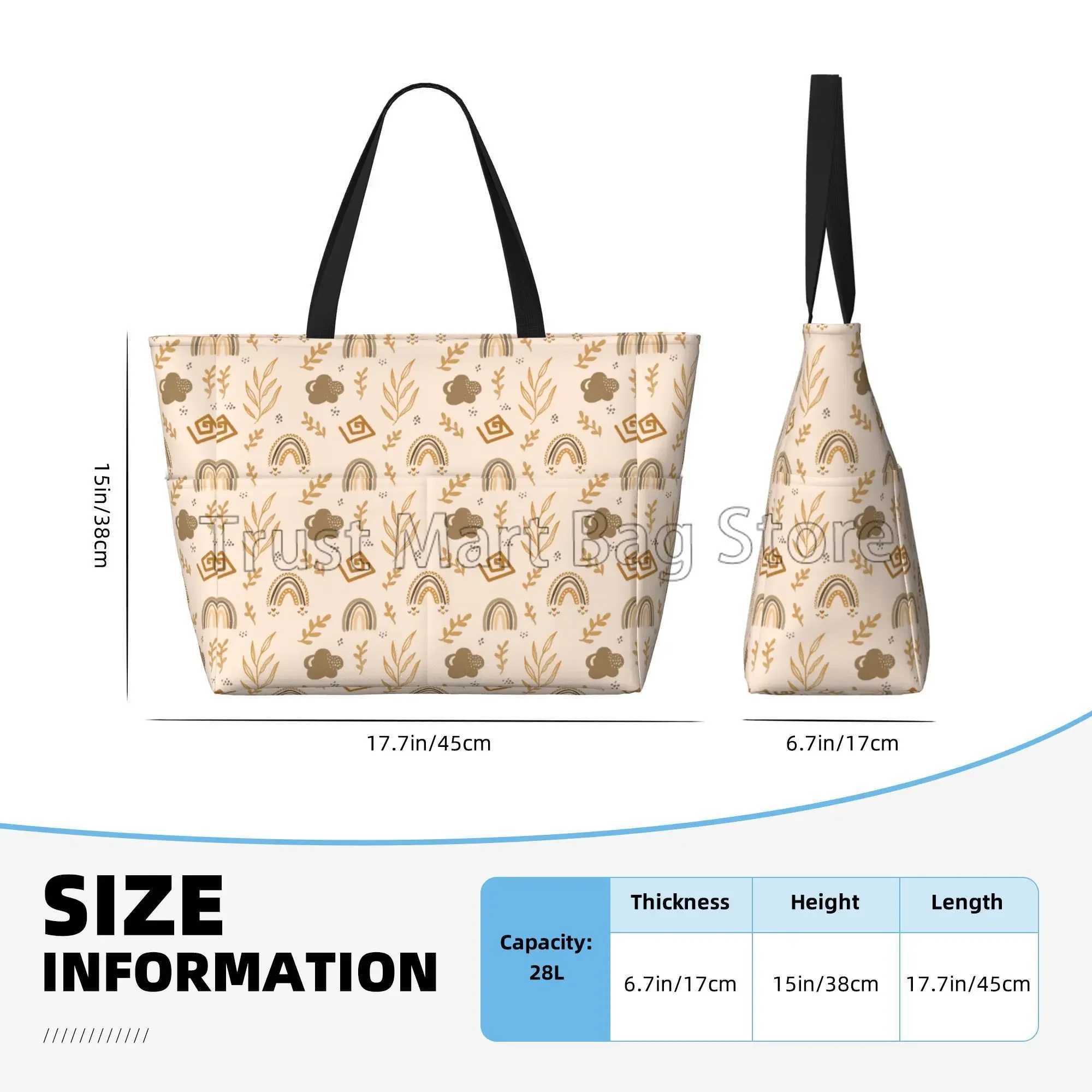 Cute Bohemian Rainbow Waterproof Beach Handbag Womens Pool Handbag Oversized Gym Handbag Vacation Travel Swimming Z250219