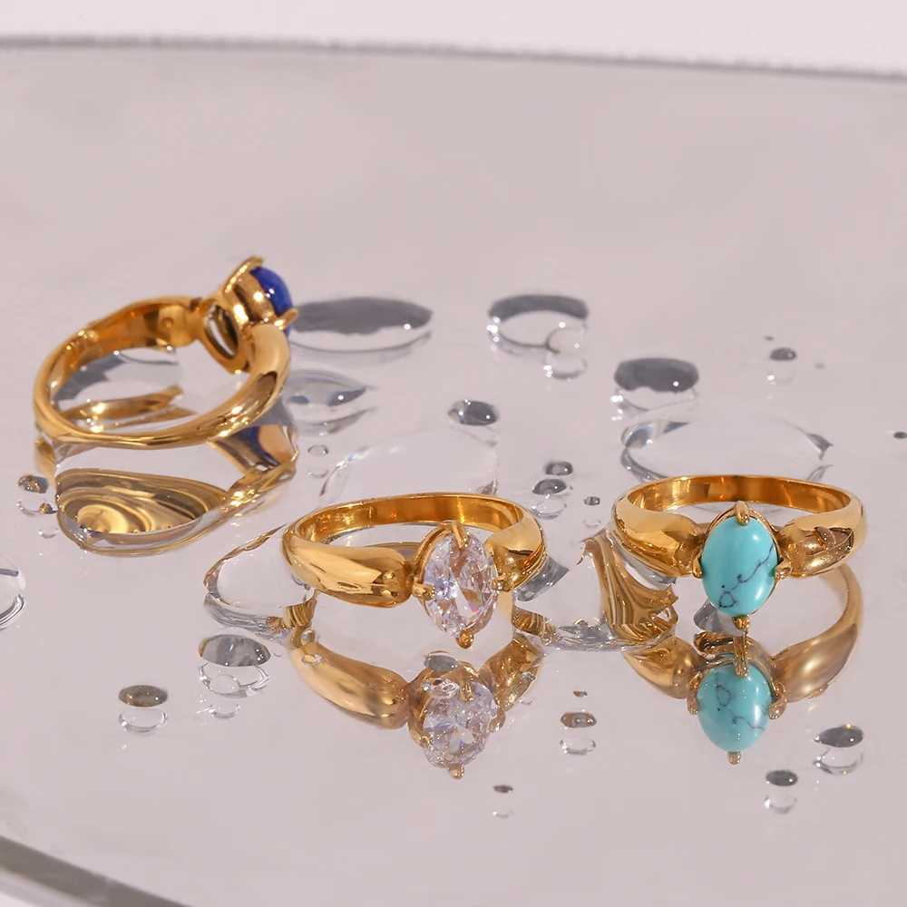 E.B. Luxury Stainless Steel Gold Plated Natural Stone Laips Turquoise Cubic Zirconia Rings For Wen stainless steel ring X250220
