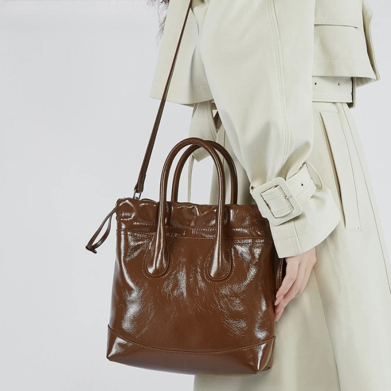 Genuine Handbag Leather Minimalist Crossbody Women Female Shoulder Bag Cowhide Vintage Bag