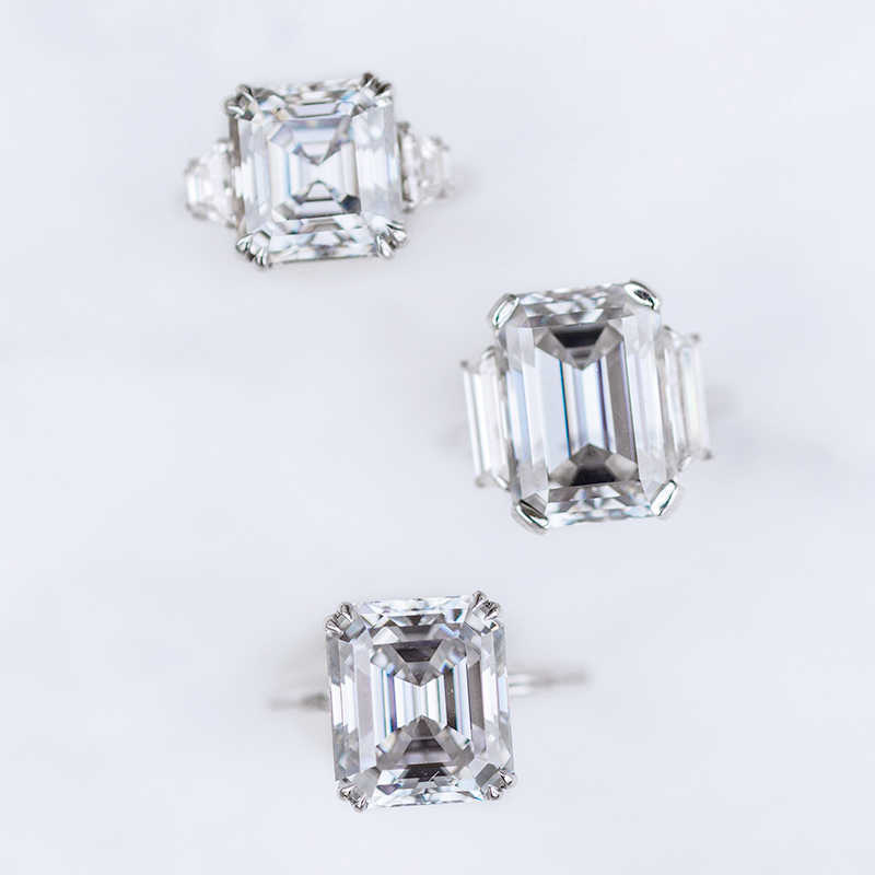 Luster High Quality Double Claws 10K/14K/18K 5.5ct Asscher Cut Moissanite Diamond Wedding Ring With Trapezoid Stones