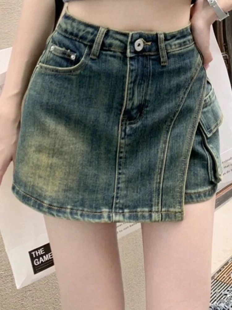 Womens Irregular Sexy Cowboy Shorts Womens Korean Retro Nightclub Mini Shorts Skirts Girls Blue Hip Wrap A-line Culottes 250219