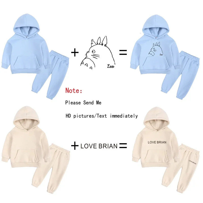 Custom Personalized Kids Pullover Hoodie DIY Add Your Text Image Customized Long Sleeve Toddler Sweatshirt Pants Clothing Suit 250220