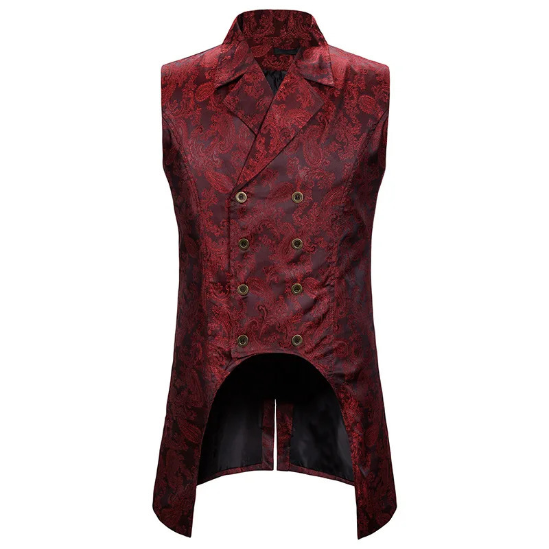 Mens Paisley Jacquard Steampunk Vest Double Breasted Brocade Waistcoat Men Wedding Prom Stage Tuxedo Vests Male Gilet Homme 2XL 250219