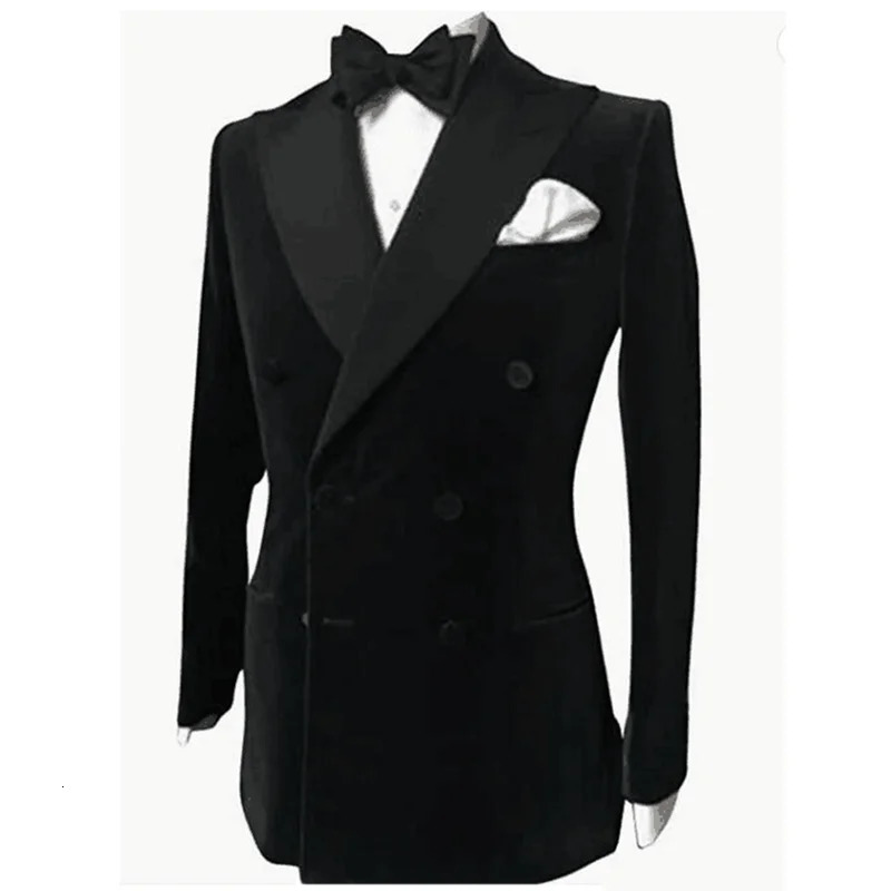 S-6XL Black Velvet Wedding Men Suits Blazer Business Groom Tuxedo Jacket Formal Costume Homme Party Double Breasted Only Coat 250220