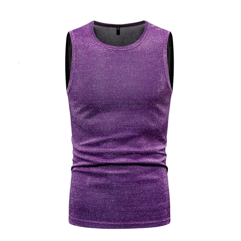 Wxw4124 summer sleeveless shiny Sihny vest mens gold silver purple street clothing hip-hop vest mens round neck T-shirt mens 250219