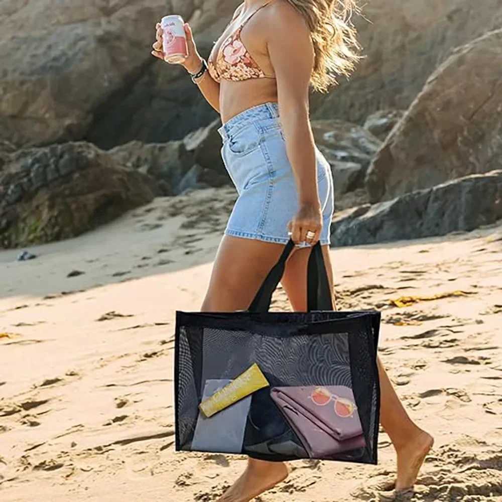 Mesh Shopping Bag Transparent Tote Bags Travel Storage Handbag Women Wallets Organizer Grid Package Rose Gold Printing Series Z250219