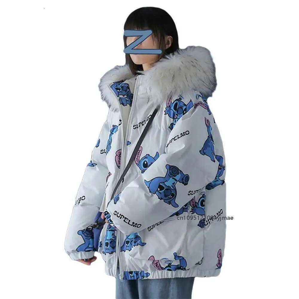 Cute Print Down Jacket Winter New Korean Version Loose Cotton Trend Casual Warm Versatile Zipper Coat