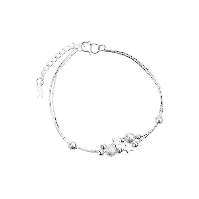 Charm Bracelets Handstring Beads Silver Bracelet Japanese and Korean star jewelry double layer polished beads small gift chain H25220