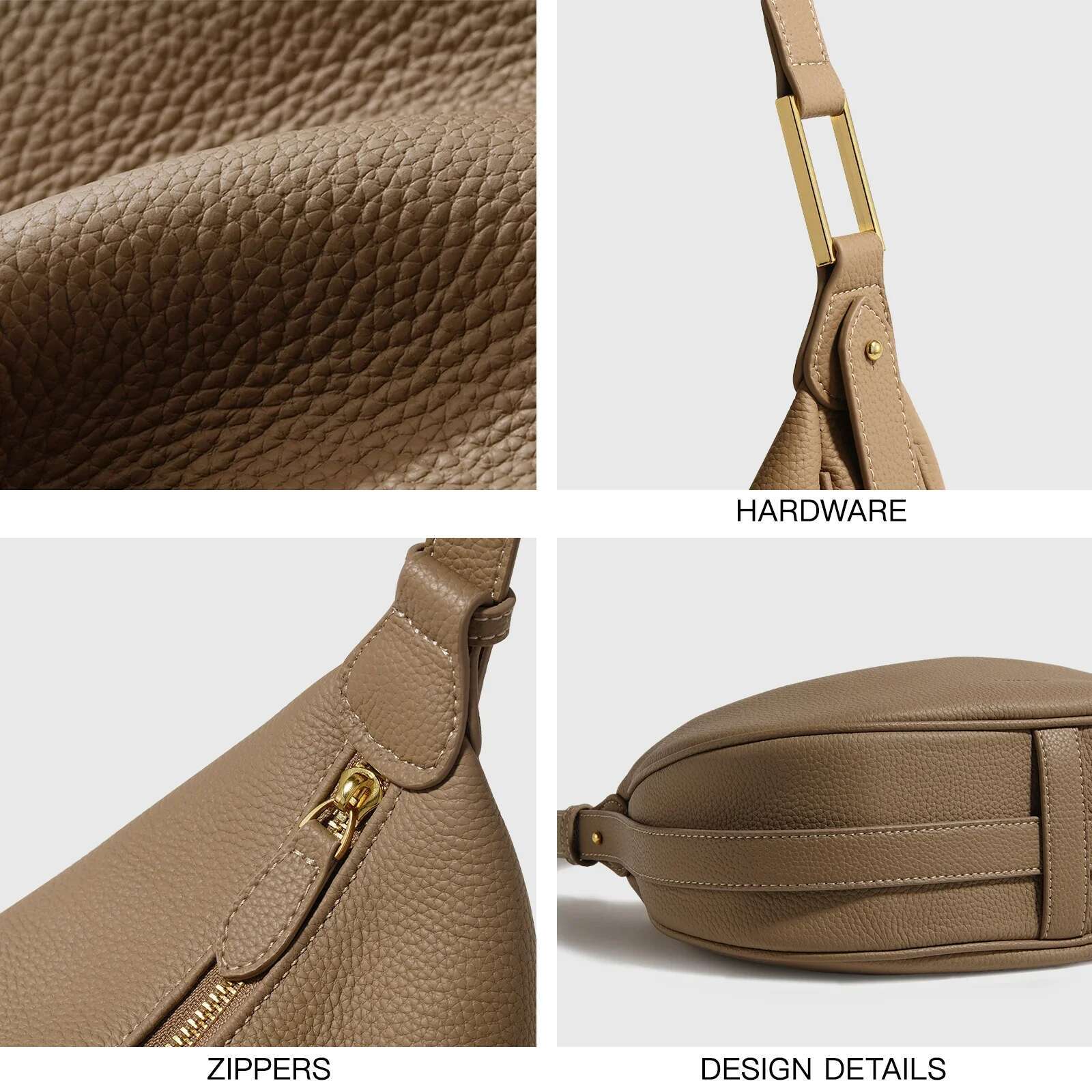 ITAMOOD Women Underarm Genuine Leather One Shoulder Crossbody Moon Bag High Grade Dumpgs Handbag For Cosmetic Storage