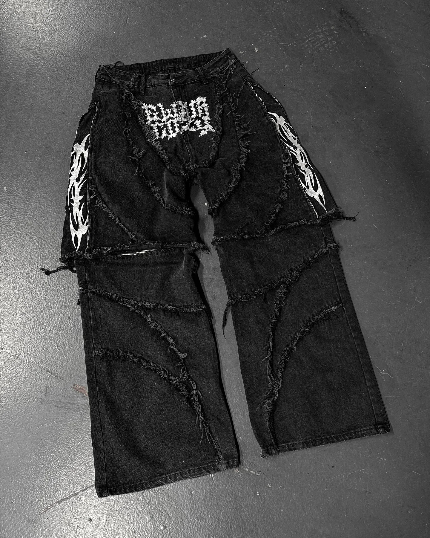 Fashion America Retro Street Zip Up Patchwork Baggy Jeans Mens Y2k Stripe Embroidery Splicing Black Denim Pants Hip Hop Jeans 250220