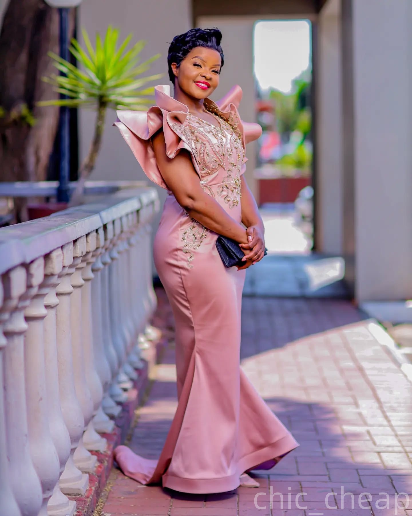 Blush Pink Mermaid Prom Dresses 2025 Lace Beaded Satin V-neck Evening Formal Party Second Birthday Engagement Gowns Plus Size Dress For Special Occasi