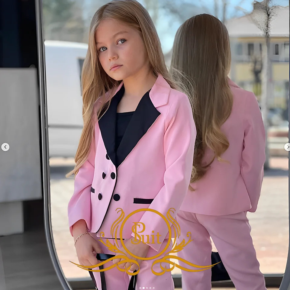 Girls Blazer Double Breasted Lapel Suits Fashion Kids JacketsPants Set Loose Formal Teenage Casual Outfit 250219
