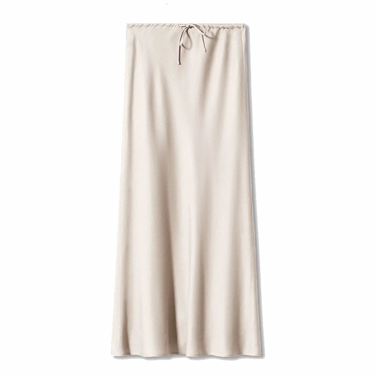 In Spring Summer Solid Color Satin Long Skirt For Women High Waist LaceUp Fashion Elegant Faldas 250213