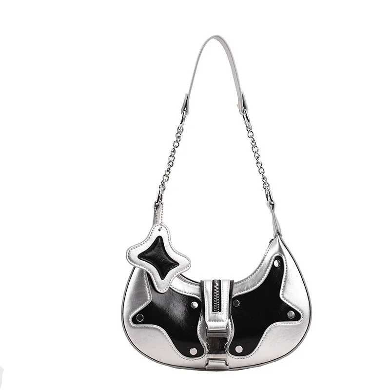 MBTI Y2k Silver Womens Shoulder Bag Premium Pu Leather Mixed Color Fashion Handbag Retro Designer Stray Womens Wallet Y250218