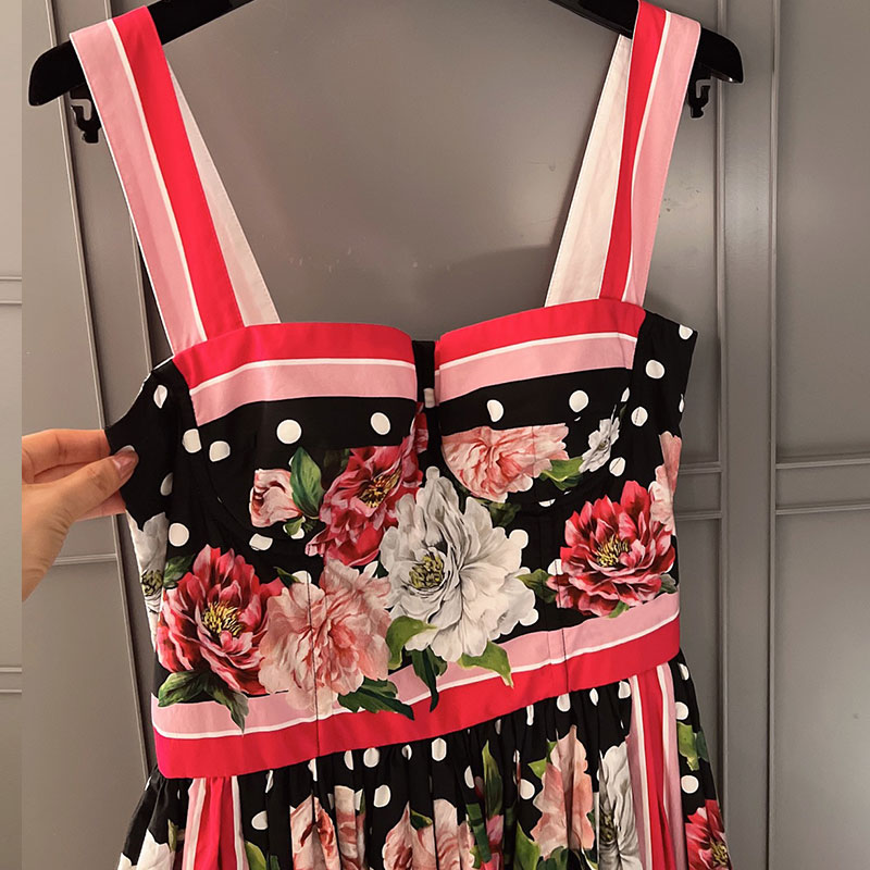 Women's Floral Print Cotton Camisole Dress Vacation Style Knee-Length Strapless Pleated Clothes Waist-Defining Elegant Classic Spring Luxury Desi