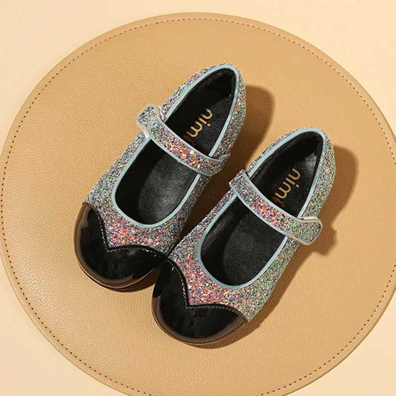 New 2024 Kids Fashion Mary Jane Shoes Girls Princess Shoes Baby Toddler Glitter Non-slip Sandals Soft Sole Leather Flats X250220