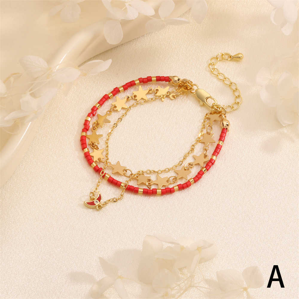 Charm Bracelets Colorful Rice Beads Dripping Oil Star Moon Multi layer Bracelet Bohemian Vacation Style Niche Design Handmade Jewelry H25220