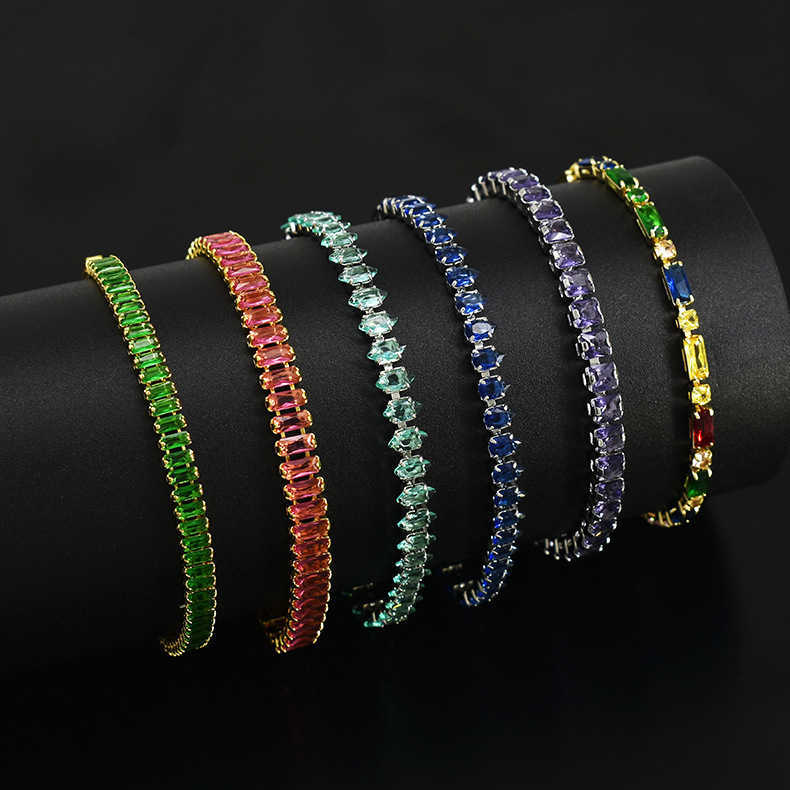 Charm Bracelets Internet celebrity crystal color diamond zircon bracelet single row full diamond fashionable tennis chain colorful bracelet H25220