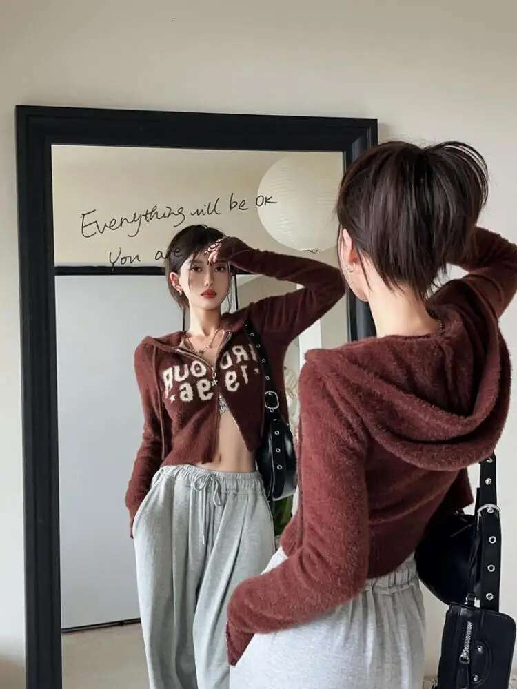 Tonngirls Japanese Print Women Long Sleeve Knitted Cashmere Cardigan Y2k Vintage Sweater Autumn Winter Streetwear 2000s