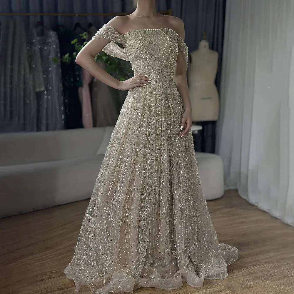 Arabic Saudi Nude Pearls Beaded Design A E Evening Dresses Gowns For Formal Ocn Customize BLA vening mal BL