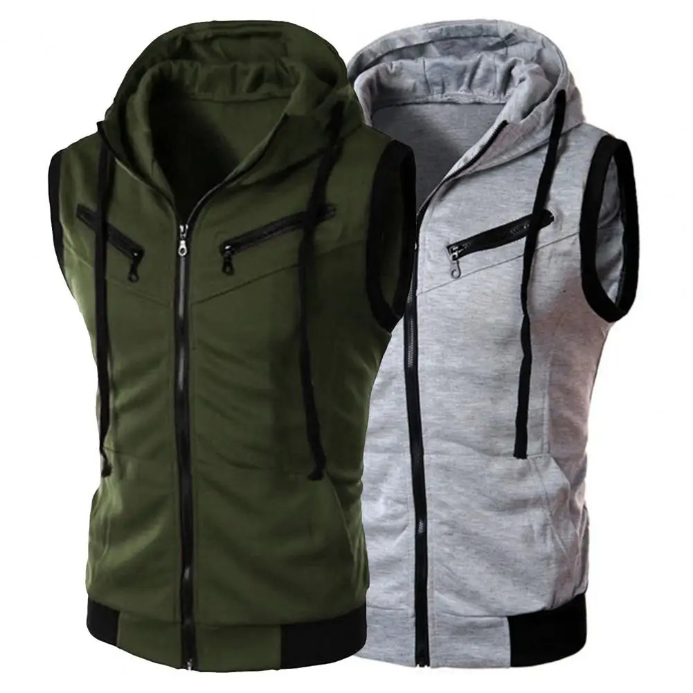 Men Waistcoat Zipper Fly Leisure Summer Waistcoat Drawstring Hooded Multi Pockets Summer Sports Jacket Vest Casual Vest Hoodie 250219