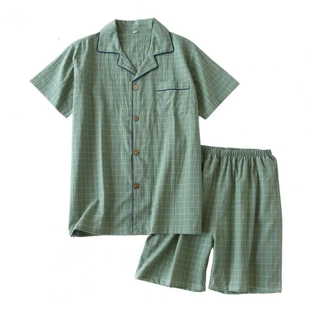 2024 SpringSummer Mens Pajama Short Sleeve Top and Pants Pure Cotton Plain Home Service Set Pantalon Hombre 250220
