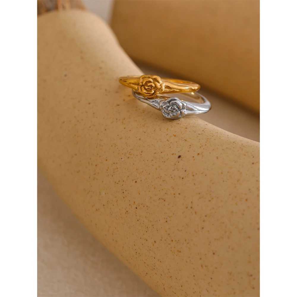 Yhpup 678# Fashion Stainless Steel Rose Flower Wen Integrated Ring 2024 Gold Silver Color Jewelry Accessories Gift X250220