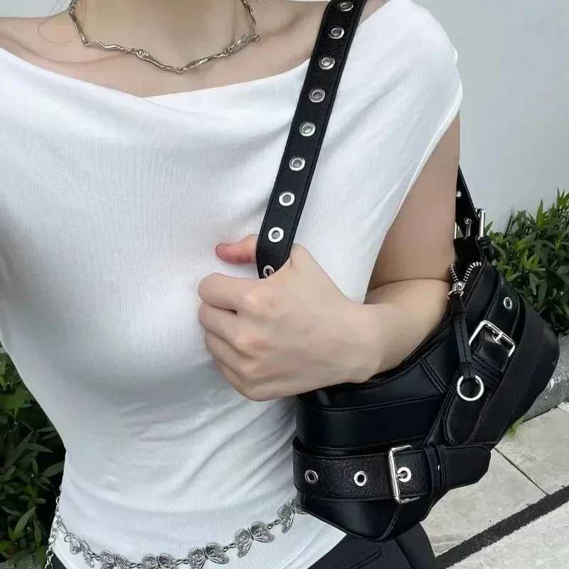 Vintage Belts Deco Women Shoulder Bags Designer Armpit Bag Punk Motorcycle Bag Luxury Pu Leather Lady Handbag Y250218