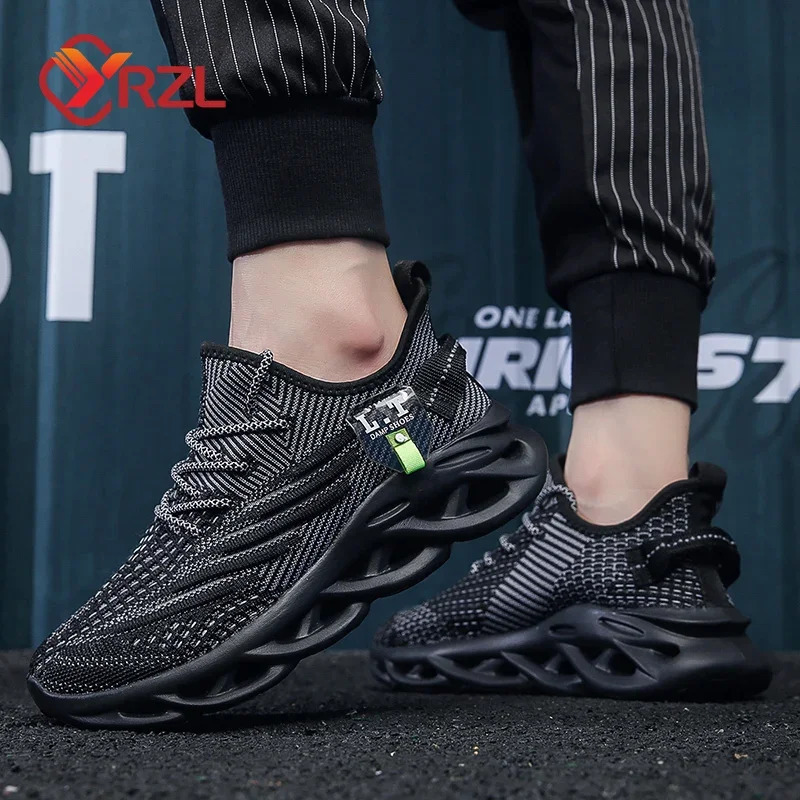 YRZL Men Sports Running Black Jogging Shoes Casual Sneakers Outdoor Breathable Mesh Women Light Shockabsorption Tennis 250219
