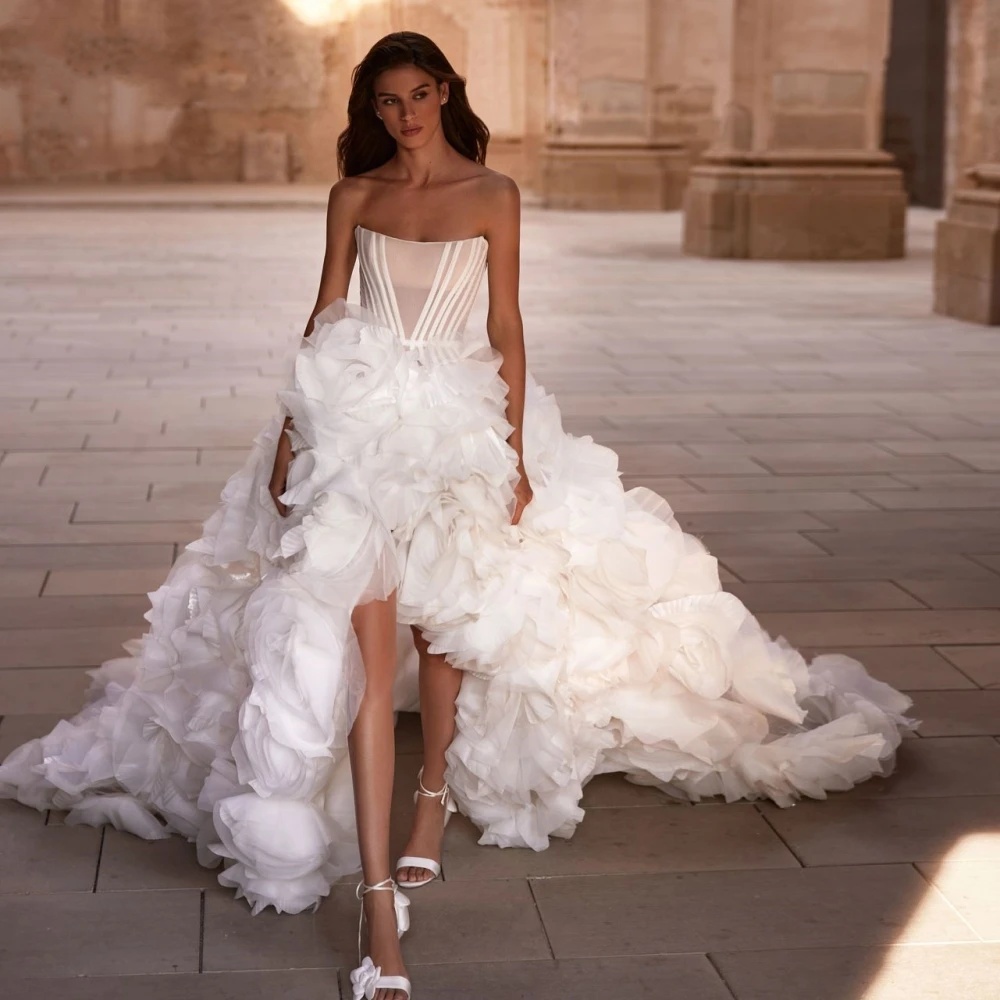 Fashion Evening A e Dresses For Women Strapless Sleeveless Gown Ruffles 3D wer Customized Dress