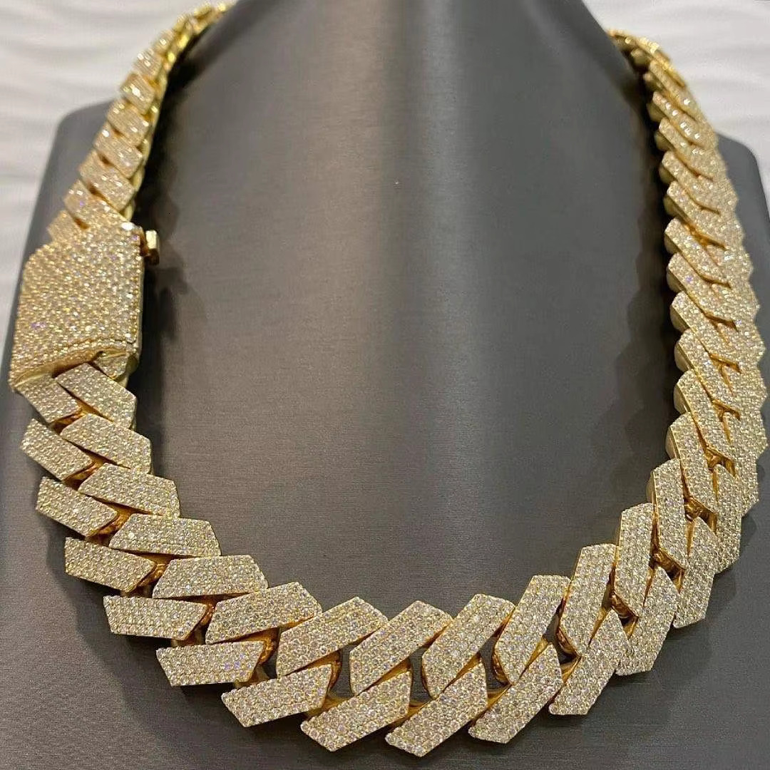 Silica sterg sier necklace, 19mm ice Cuban chain