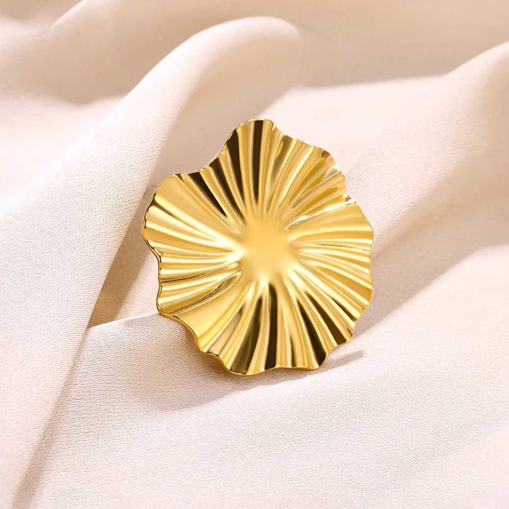 Exaggerated Big Suower Open Ring For Wen Gold Color Stainless Steel Square Ring Bohen Jewelry Wedding Gift X250220
