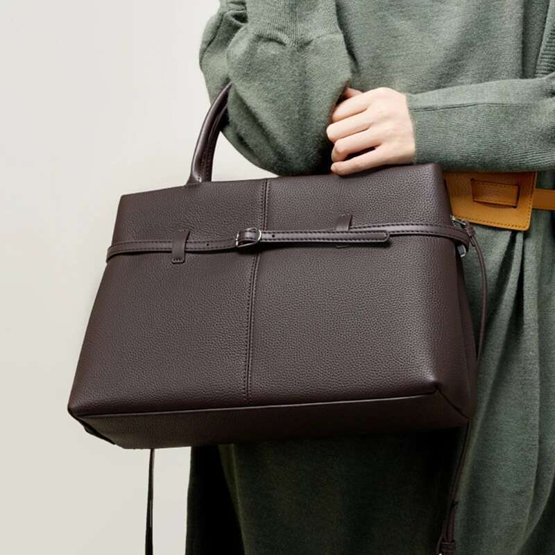 Toptrends Cowhide Genuine Leather Large Tote Handbags For Women 2025 Designer Top Handle Work Office Ladies Shoulder Bags