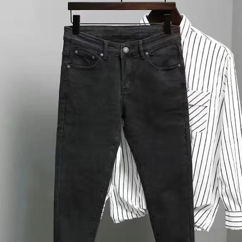 Mens Jeans Work Wear Stretch Elastic Retro Casual Male Cowboy Pants Tapered Black Stacked Trousers Korean Autumn Regular 250219