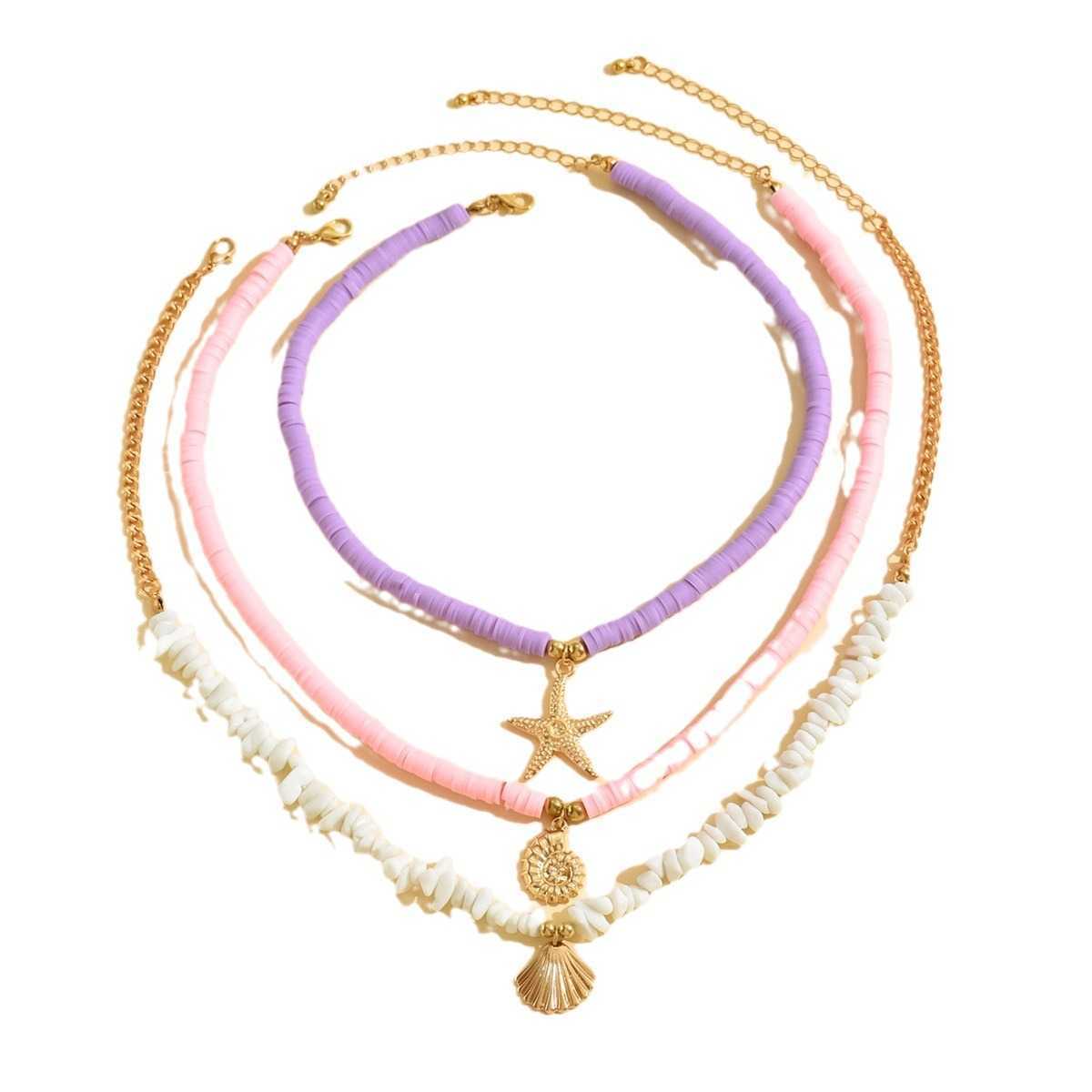 Pendant Necklaces Summer Bohemian style necklace shell jewelry beach vacation shell starfish fish tail pendant collarbone chain H25219