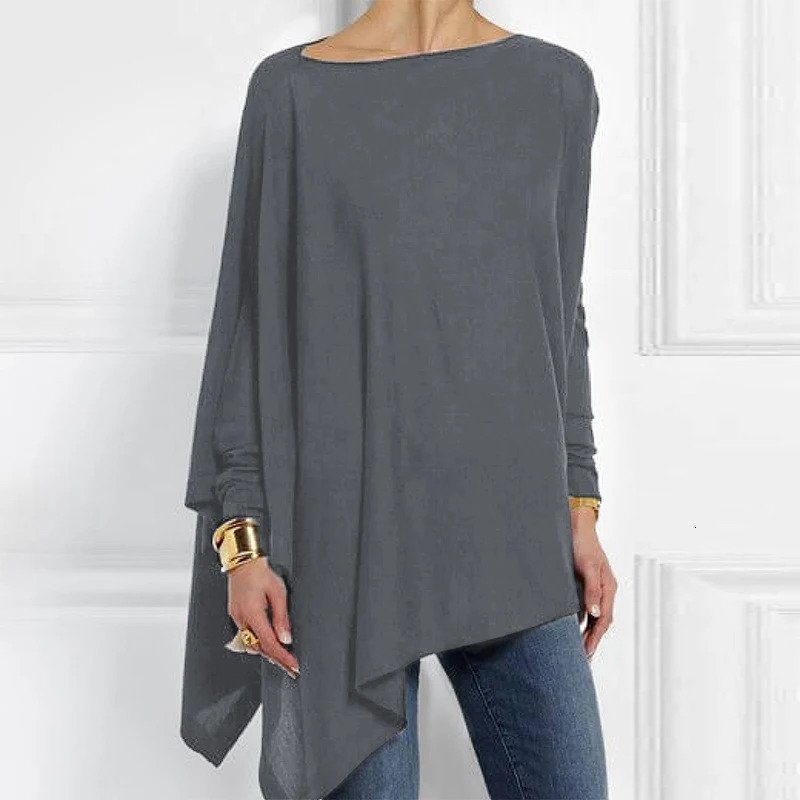 Cotton Irregular Women Blouses Shirt Autumn Female Solid Pullover Tops Casual O Neck Long Sleeve Blouse Ladies Tunic Blusas 250219