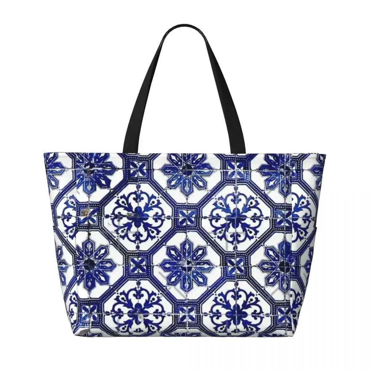 Blue And White Portuguese Tile Beach Travel Bag Tote Fashionable Adult Gifts Shoulder Multi-Style Pattern Z250219