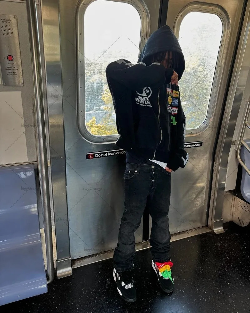Trend Harajuku Streetwear Jacket American Retro Badge Printed Zipper Hoodie Men Hiphop Punk Casual Oversized Sweatshirt 250219