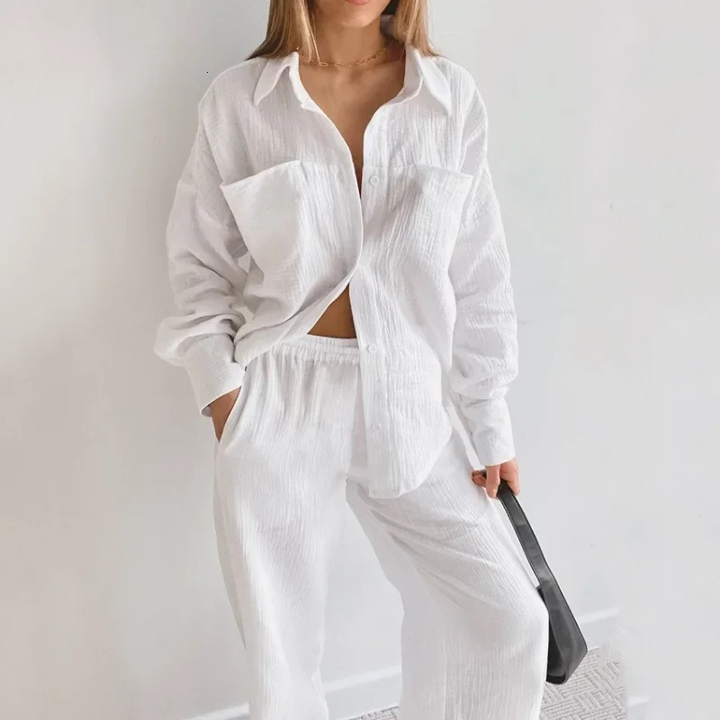 Muslin Womens Pajamas 100%Cotton Long Sleeve 2 Piece Sets Nightwear Female Casual Trouser Suits Spring Sleepwear Home Suit 250219